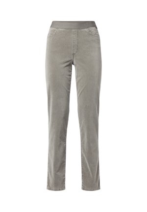 Grijze corduroybroek met een gladde textuur, rechte pasvorm en een elastische tailleband met een subtiele merklogo, gestyled met voorzakken.