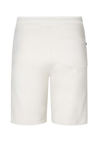Shorts blancs décontractés avec une taille élastique et une seule poche arrière du côté droit, présentés de dos.