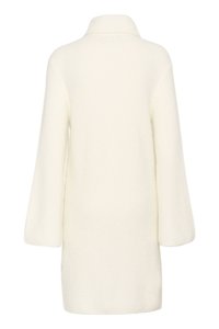 Cardigan a maniche lunghe in avorio con un motivo di maglia testurizzato e un ampio davanti aperto. Presenta un colletto alto e maniche morbide.