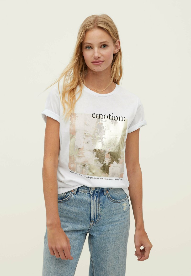 Stradivarius SHINY GRAPHIC - T-shirt con stampa - stone/pietra - Zalando.it
