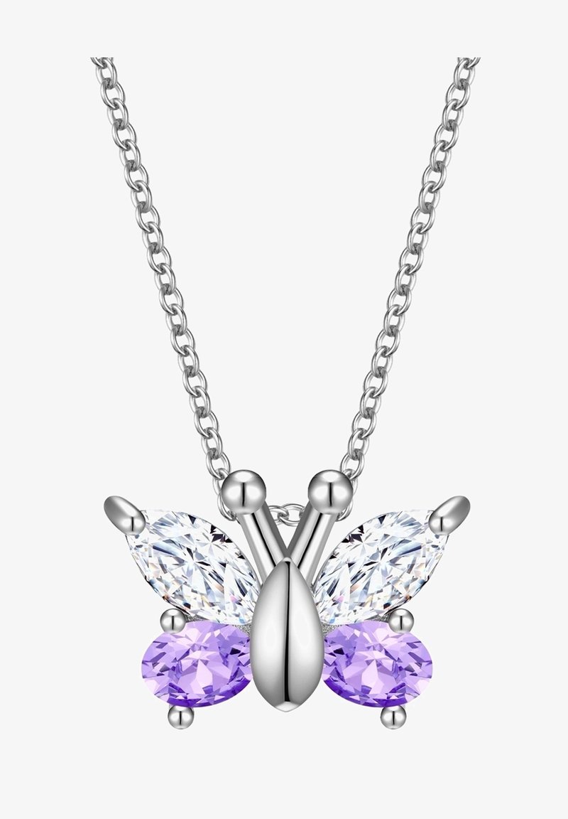 Sterling hõbe liblikakujuline ripats kristalltiibadega; sisaldab selgeid ja lavendlivärvi kalliskive ning õrna ketti.