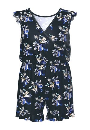 Ulla Popken, FLORAL PRINT RUFFLED SWIM ROMPER - Maillot de bain - black