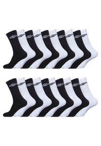 Paquet de 12 chaussettes mi-haut, 6 noires et 6 blanches. Fabriquées en mélange de coton, elles présentent une texture côtelée et un détail de logo sur le revers.