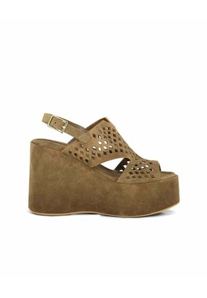 Via Tortona 18 SANDALO ZEPPA TRAFORATO CAMOSCIO MARRONE    - Sandali con tacco - marrone