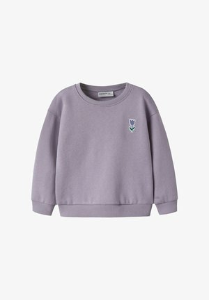 Fioletowa bluza z mieszanki bawełny z długimi rękawami, ściągaczami przy mankietach i na dole, z małym haftowanym wzorem tulipana.