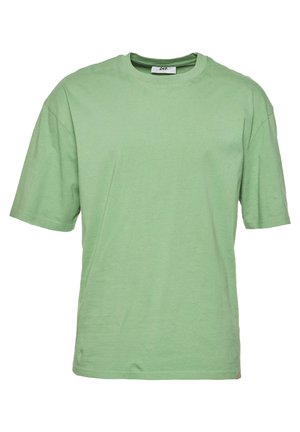 Lichtgroene t-shirt met korte mouwen van katoen, met een ronde halslijn en een ontspannen pasvorm, voorzien van een schone, eenvoudige uitstraling en zonder zichtbare patronen.