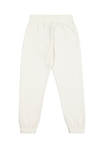 Witte sweatpants met een elastische tailleband en manchetten, gemaakt van zachte stof, met een gladde textuur en een rechte pijpdesign.
