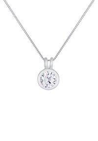 Sølv k�ædedyse med en rund, facetteret klar krystalpendant i en glat bezel-indstilling. Simpelt og elegant design.