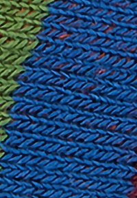 Tessuto multicolore con verde, blu e accenni di rosso. Il tessuto presenta una trama testurizzata con un motivo a zigzag.