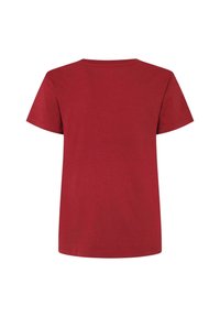 Röd bomull t-shirt med korta ärmar, rund halsringning och en mjuk yta. Bakifrån visar den en enfärgad design utan tryck eller accent.