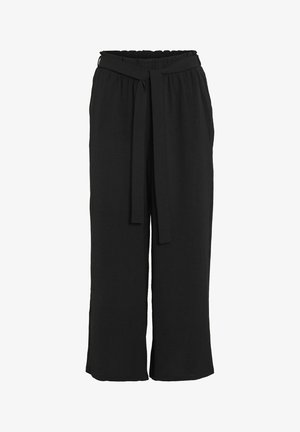 Mustad laiad püksid pehme tekstuuriga, elastne vöökoht ja seotud vöödetail. Omavad lõdva istuvust ja lühendatud pikkust.