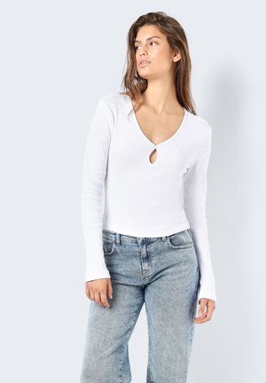 Noisy May NMMAYA VNECK KEYHOLE - Μπλούζα με μακριά μανίκια - bright white