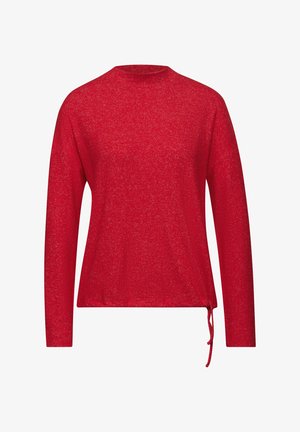 Rode longsleeve top van gestructureerde stof met een ronde halslijn en een trekkoord in de taille voor een verstelbare pasvorm.