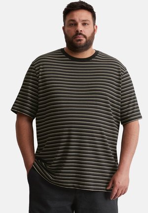 Black and white striped short-sleeve t-shirt with a round neckline and relaxed fit, made from soft fabric.
