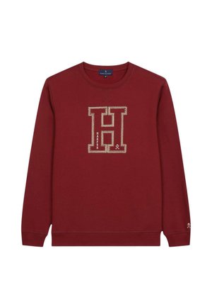 Bordeaux sweatshirt met lange mouwen, ronde halslijn en een gestikte "H"-logo in beige. Geweven stof met ribgebreide boorden en een boord.