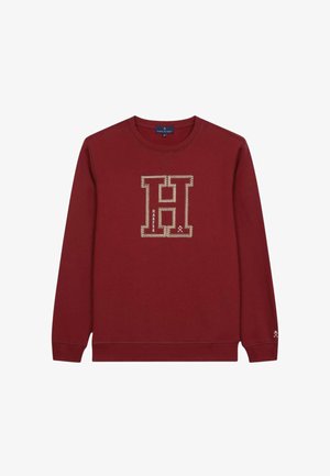 Bordeauxfarbener Sweatshirt mit langen Ärmeln, rundem Ausschnitt und gesticktem "H"-Logo in Beige. Strukturierter Stoff mit gerippten Bündchen und Saum.