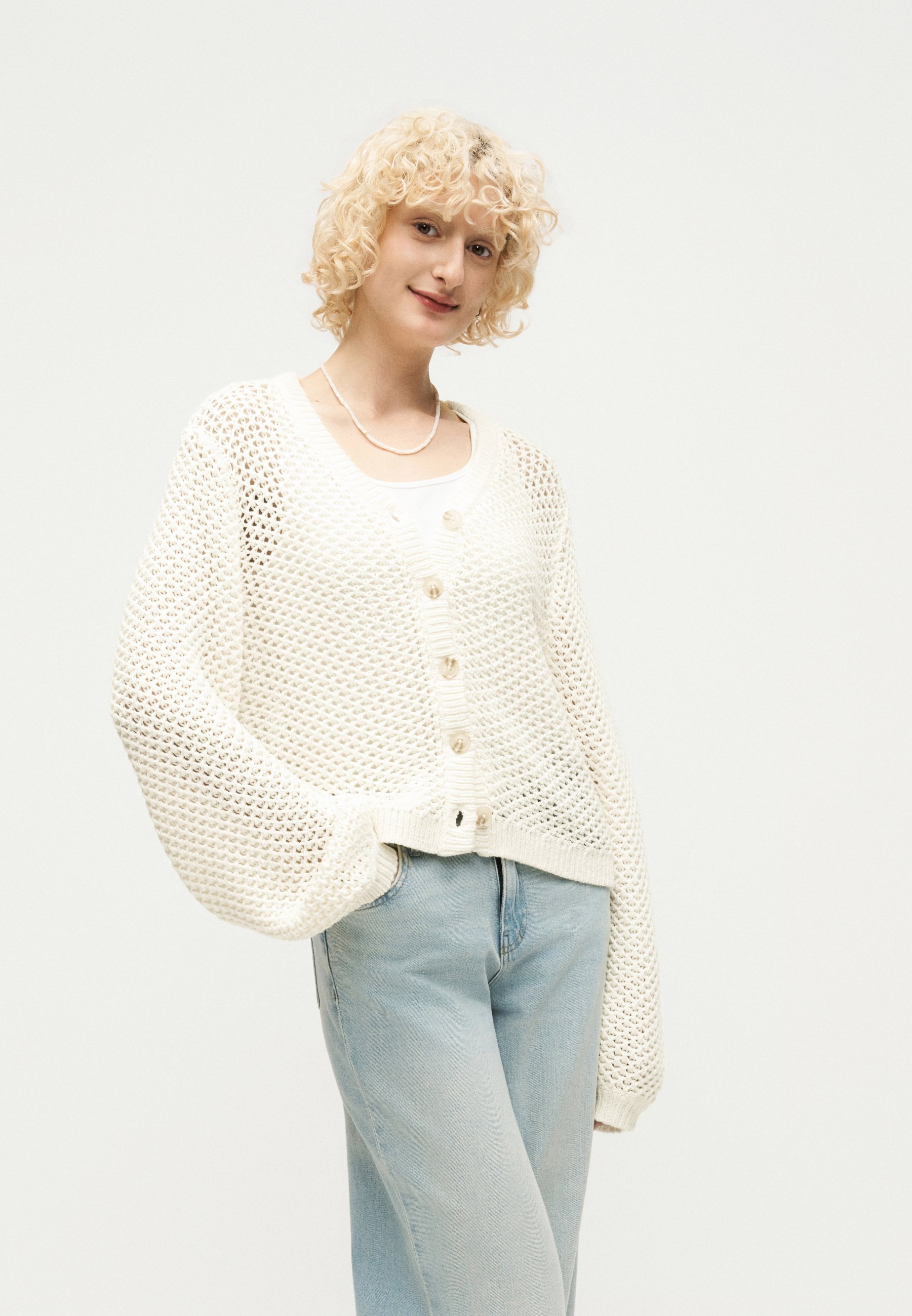 【TGOR】Roop jacquard glove cardigan IVORY Topshop Cardigan - pearled ivory/off-white - Zalando