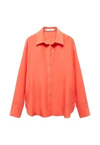 Camicia button-up corallo realizzata in tessuto morbido, con colletto classico, maniche lunghe e una vestibilità comoda con chiusura a bottoni.