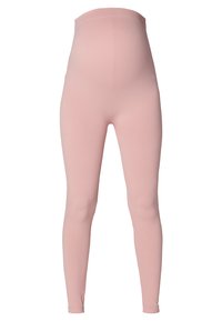 Leggings de maternité rayés roses avec une taille haute pour un soutien, fabriqués dans un tissu doux et extensible pour le confort et l'ajustement.