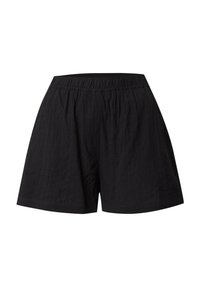 Zwarte shorts met een elastische tailleband, gemaakt van lichtgewicht, gestructureerde stof. Heeft een losse pasvorm en valt boven de knie.