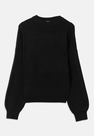 Μαύρος sweater με υφή από πλέξη, ριμπ λαιμόκοψη και υπερμεγέθεις μανίκια σε σχήμα μπαλονιού με λείο φινίρισμα.