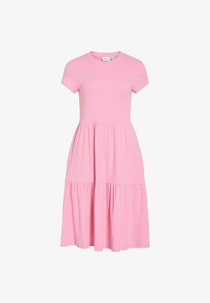 VILA, MAXIKLEID VIHOLLIE KURZÄRMELIGES - Robe en jersey - begonia pink