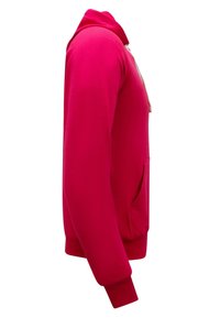 Fuchsia hoodie met lange mouwen, een hoge kraag en een kangoeroezak. Gemaakt van zachte stof, met geribbelde manchetten en onderrand.