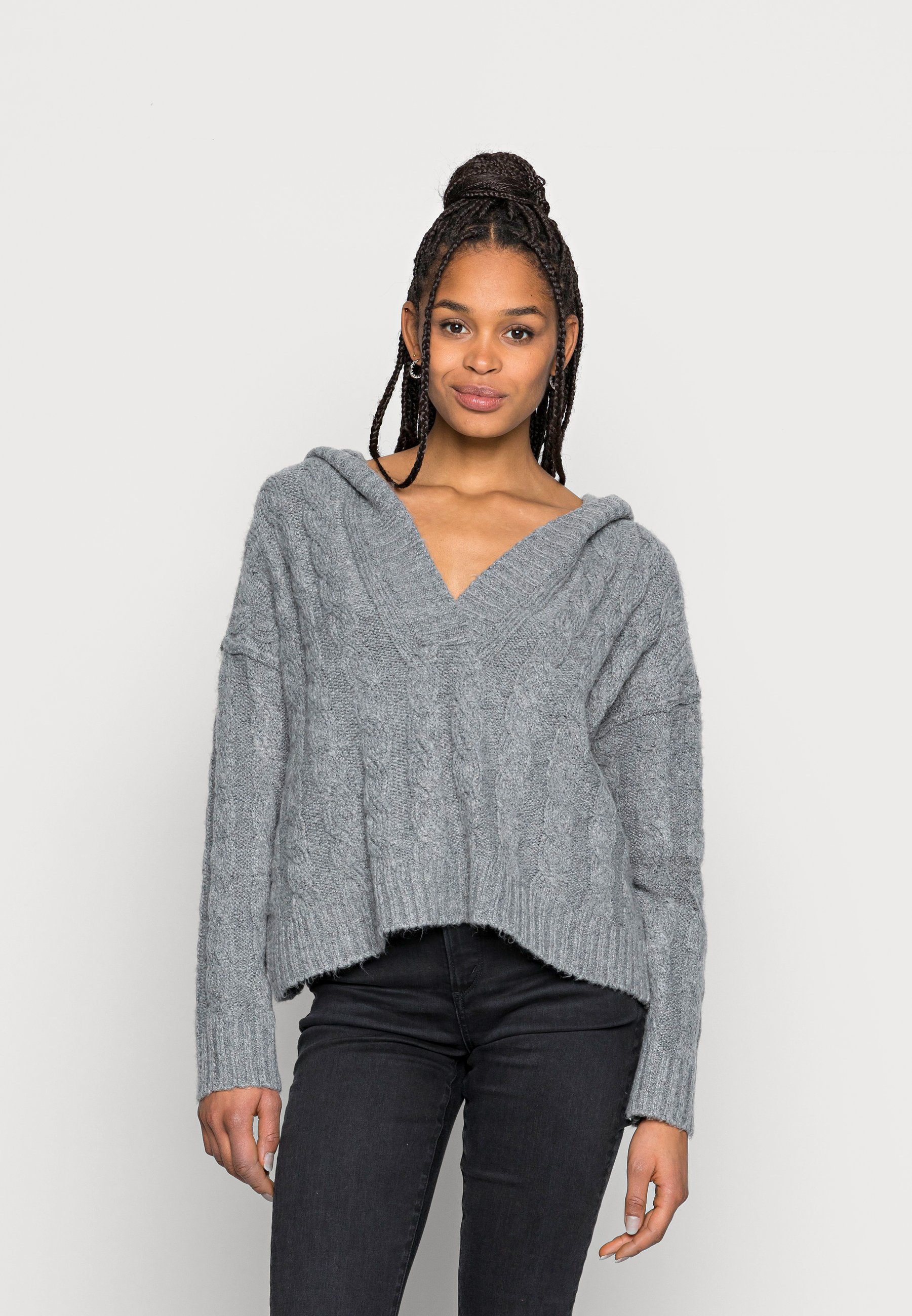 COZY CABLE HOODIE - Jumper - gray 