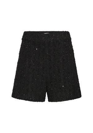 Black textured shorts with a wavy pattern, featuring sequins for added detail. Elastic waistband for comfort and a fitted silhouette.