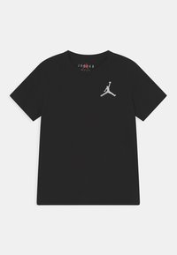 Czarna koszulka z bawełny, z okrągłym dekoltem, krótkimi rękawami i białym, haftowanym logo Jumpman na piersiach.