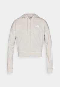ESSENTIALS 3 STRIPES FULL ZIP HOODIE - Φούτερ με φερμουάρ - beige/white