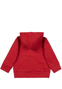 Felpa con cappuccio rossa e maniche lunghe, con polsini e orlo a coste. Realizzata in un tessuto liscio e morbido con una vestibilità comoda. Nessun dettaglio frontale visibile.
