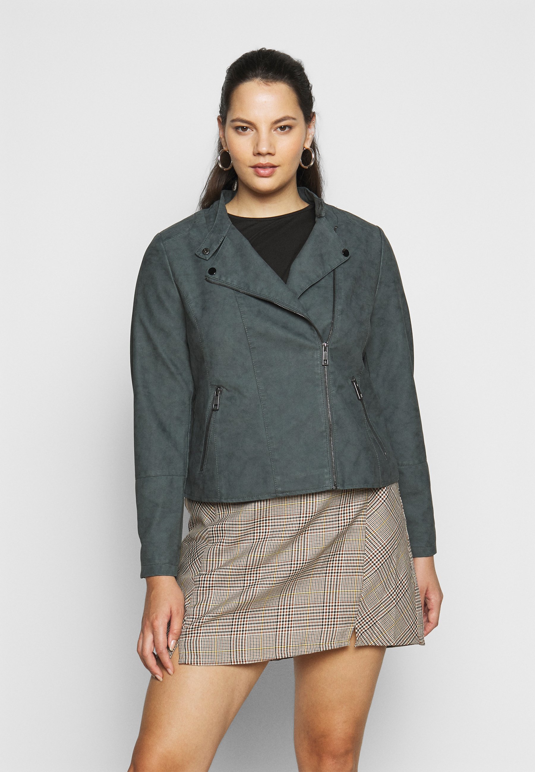 Zizzi MISABELLA JACKET Imitert skinnjakke greygrå Zizzi MISABELLA JACKET Imitert skinnjakke greygrå