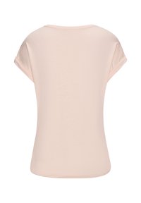 Lühenärvine helesinine t-särk lühikeste varrukatega, ümarate kaelustega, sileda tekstuuriga ja rullitud varrukatega, mis on lõdva istuvuse ja lihtsa disainiga.