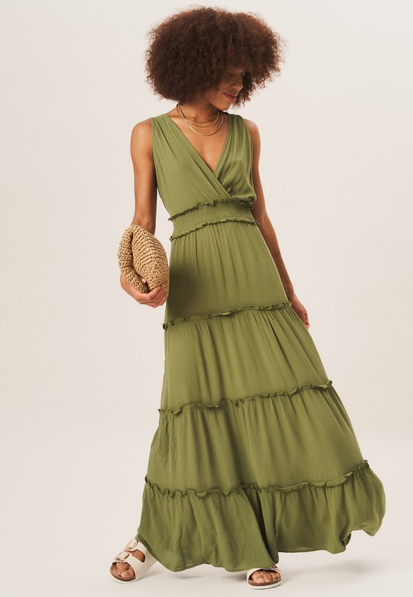 SHIRRED WAIST WRAP TIERED - Maxi dress - khaki