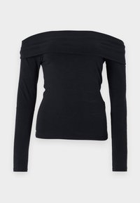 Long-Sleeve Cotton-Blend Seamless Fabric Tuckable Off-The-Shoulder Top - Pikkade varrukatega topp - dark grey