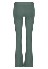 Uppvikta leggings i en dämpad grön färg, tillverkade av ett elastiskt material. Har en slät midjeband och en ren, minimal design.