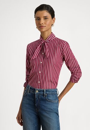 STRIPED COTTON BROADCLOTH TIE-NECK SHIRT - Cămașă - burgandy/white