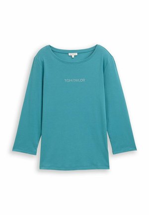 Teal lange mouwen shirt van zachte stof met een ronde hals. Bevat het "TOM TAILOR" logo in zilver aan de voorkant.