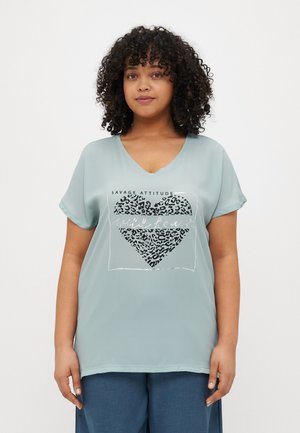CARKETTY LIFE V NECK MIX TEE - Print T-shirt - cloud blue