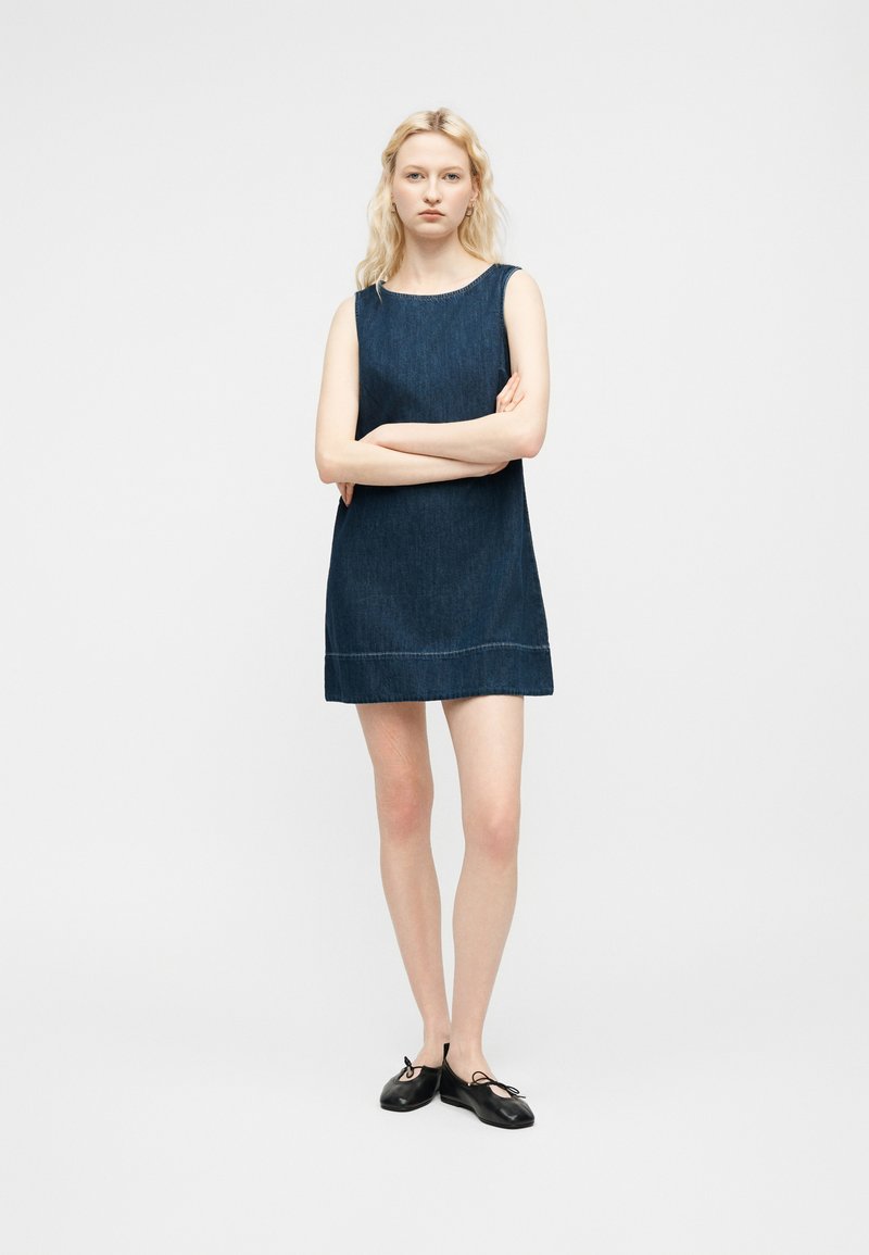 gap denim apron dress Gap Factory Women's Denim Apron Mini Dress Dark Wash Indigo Size L