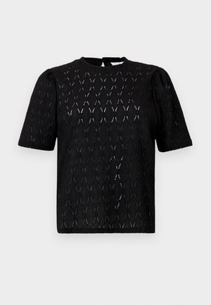 Čierne tričko s krátkym rukávom so štruktúrovaným vzorom s diamantom, okrúhlym výstrihom a mierne nabrúsenými rukávmi.