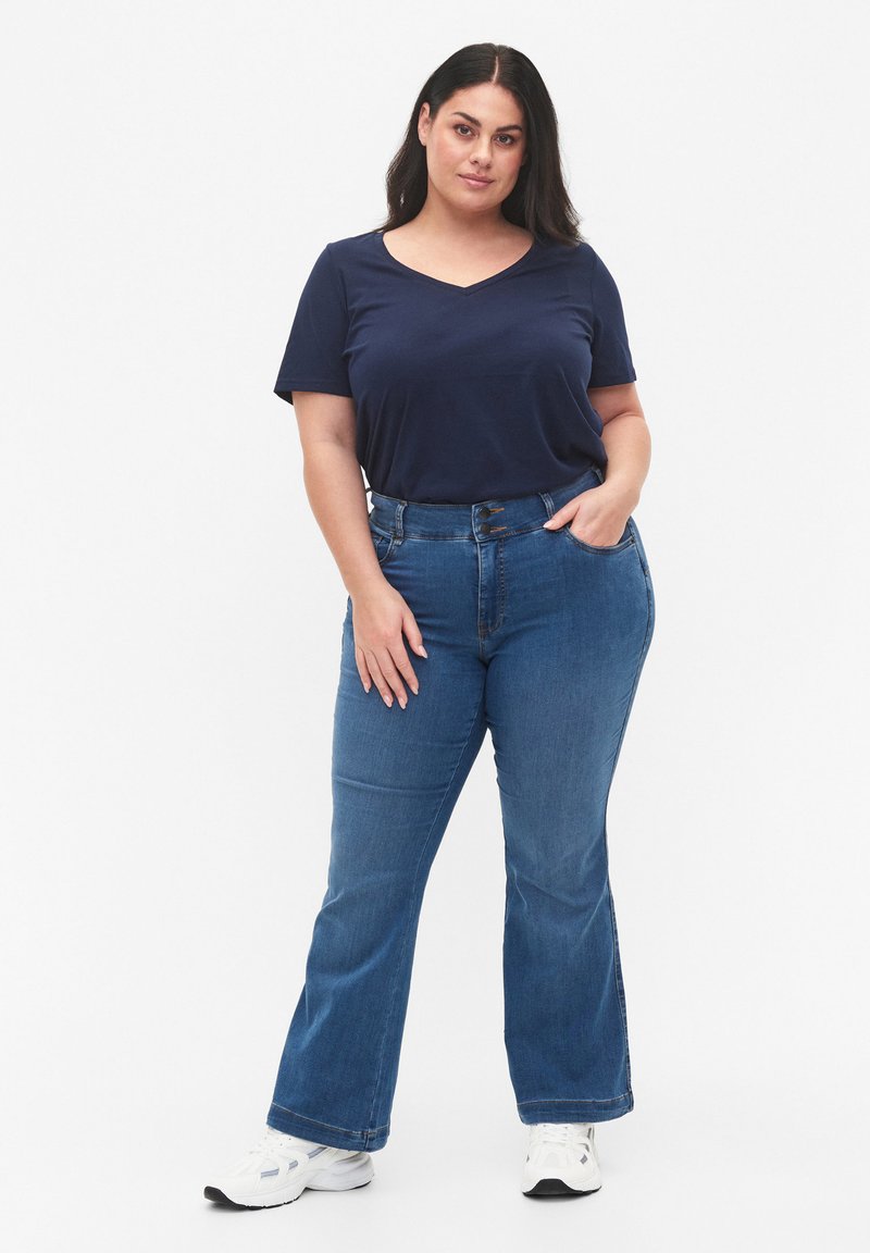 Zizzi 2PACK WITH VNECKLINE TShirt basic navy blazer white/blau