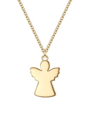 Zelta kaklarota ar gludu, pulētu eņģeļa formas piekariņu, kuram ir noapaļota galva un viļņotas spārni.