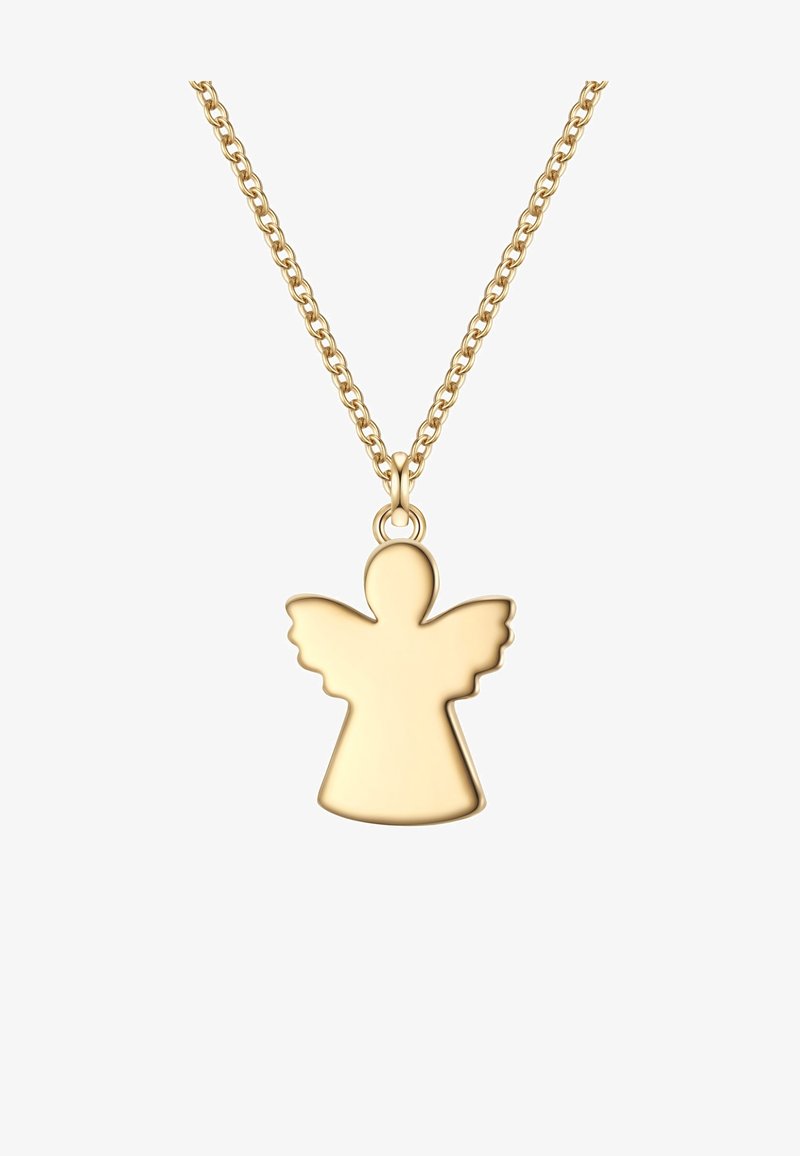 Zelta kaklarota ar gludu, pulētu eņģeļa formas piekariņu, kuram ir noapaļota galva un viļņotas spārni.