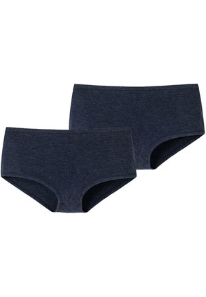 Two pairs of dark blue cotton boyshorts with a smooth texture, featuring a simple design and no visible patterns or accents.