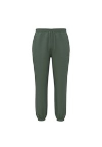 Olivenfarvede sweatpants med snøre i taljen, tilspidsede ben, sidelommer og et lille logo på venstre lår. Fremstillet af blødt stof.
