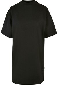 T-shirt noir oversize à manches courtes, col rond et design simple et épuré, présenté de face.