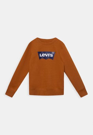 Bluza w kolorze rdzy z długim rękawem, z prążkowanymi mankietami i ściągaczem u dołu, z granatowym logo Levi's na piersi.