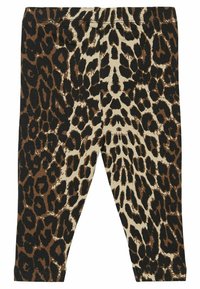 Leginga ar leopardu rakstu brūnā, melnā un krēmkrāsā. Mīksts audums ar elastīgu jostu, kam raksturīga gluda tekstūra un piegulošs siluets.